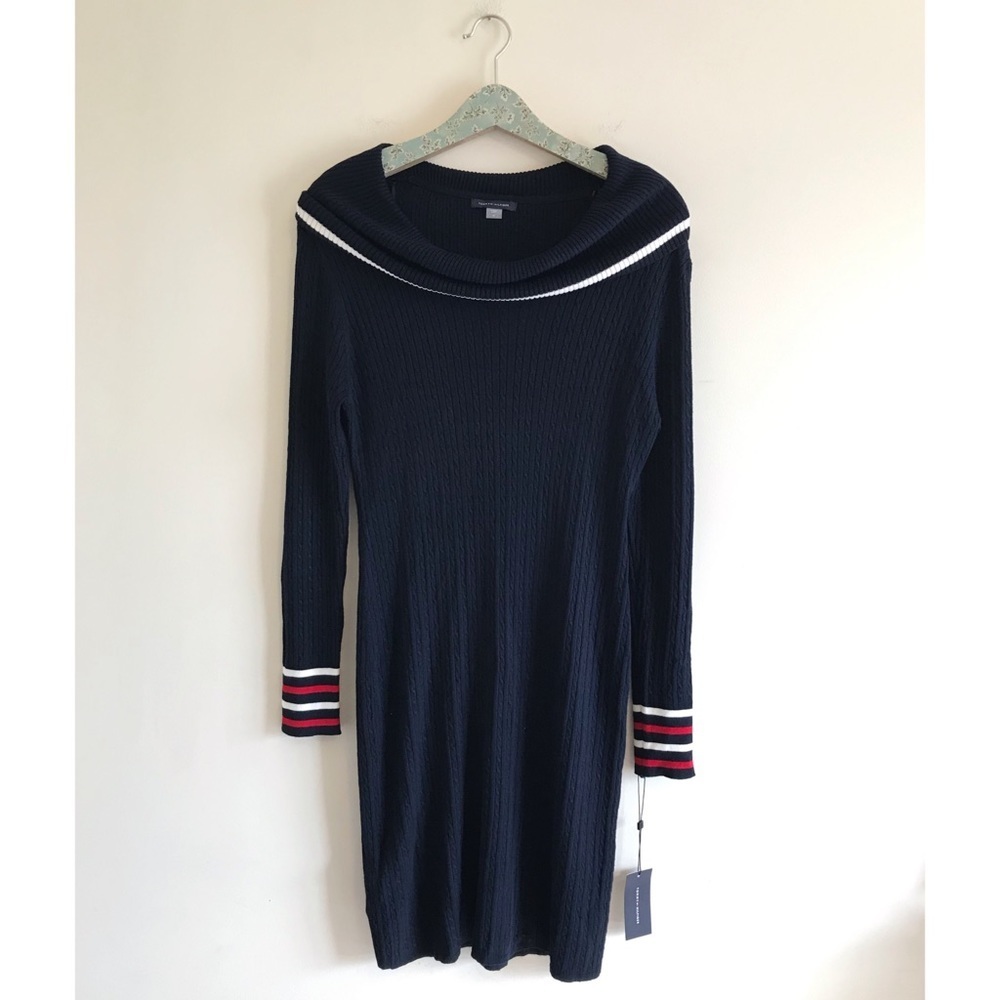 Tommy Hilfiger Navy Cowl Neck Sweater Dress
